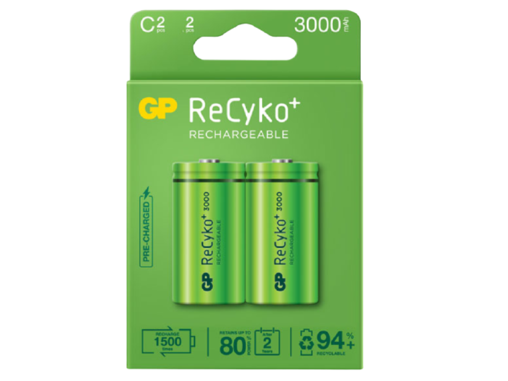 Pilas Recargables Gprhc30cb024 recyko 1.2 v pack 2 3000 lr14 12v 3000mah 2unds