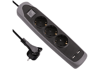 Regleta | Electraline 3 2 Puertos USB, Cable 2 m, silicona, Negro