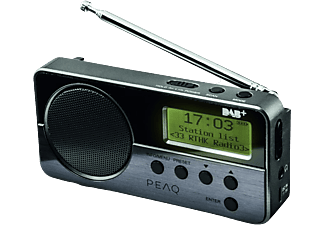 Radio despertador - Peaq PDR 050-B-1, 20 presintonías de emisoras, 1300 mAh, Temporizador, FM/DAB+, Negro