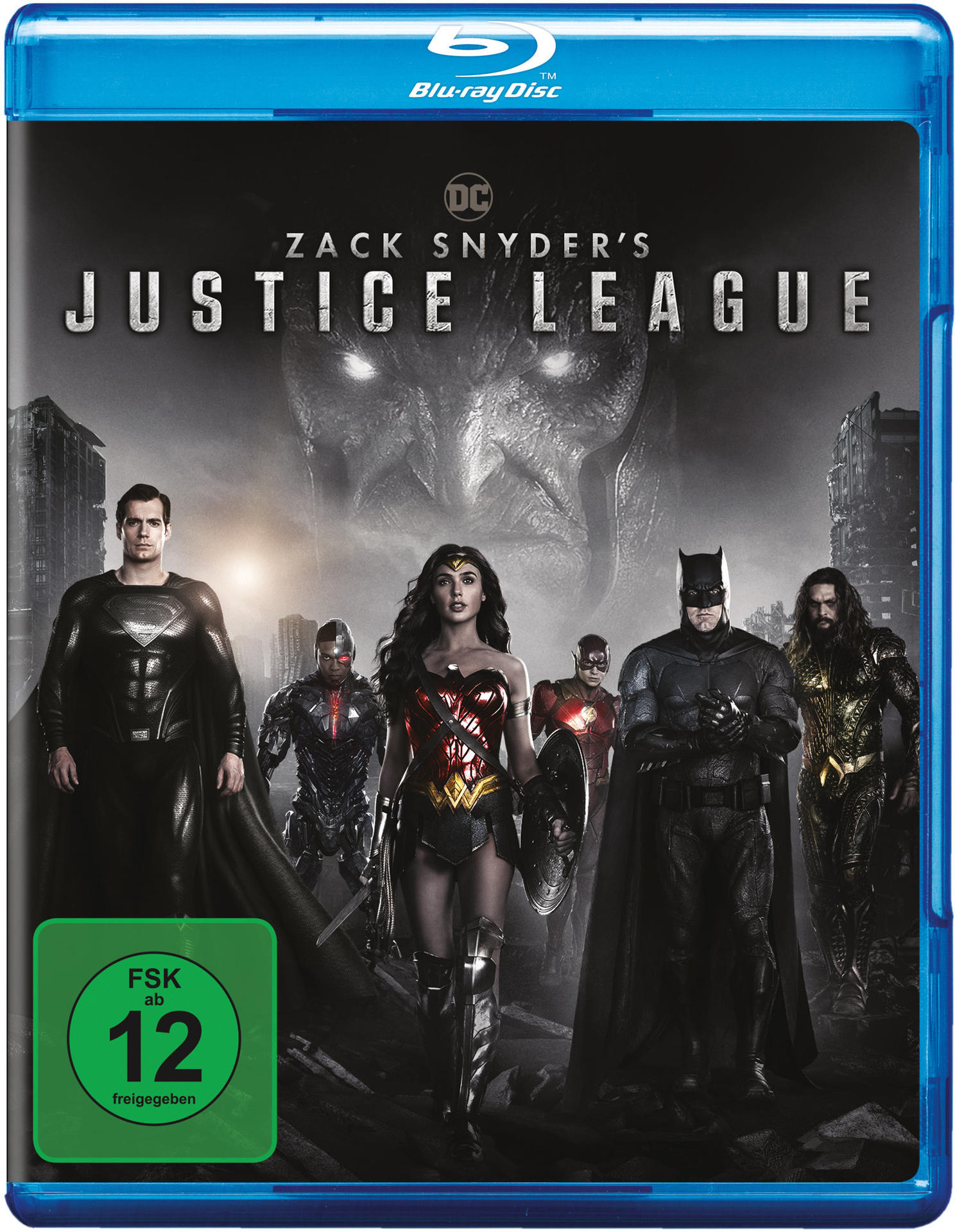 Blu-ray-Disc-Hülle mit 'Justice League'-Cover, mit mehreren Helden.