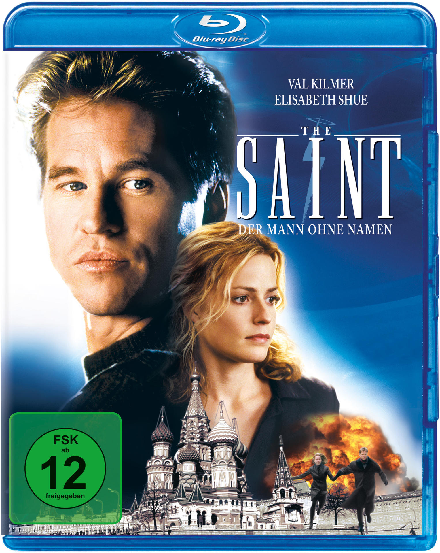 Filmcover von The Saint. Zeigt Val Kilmer und Elisabeth Shue in einem blau-thematischen Design.