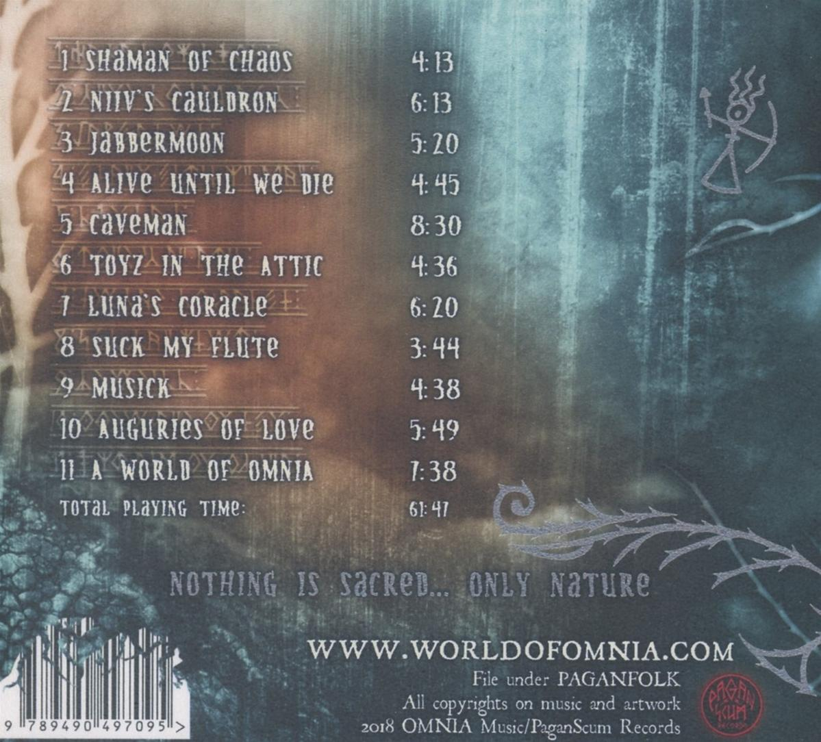 Die Rückseite einer CD-Hülle mit Titellisten, Songzeiten und einem Logo. Der Text ist auf Englisch.