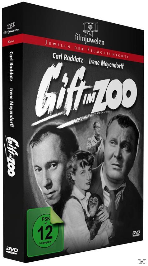 DVD-Box für einen Schwarzweißfilm 'Gift im Zoo', mit Schauspielern und einem Affen auf dem Cover.