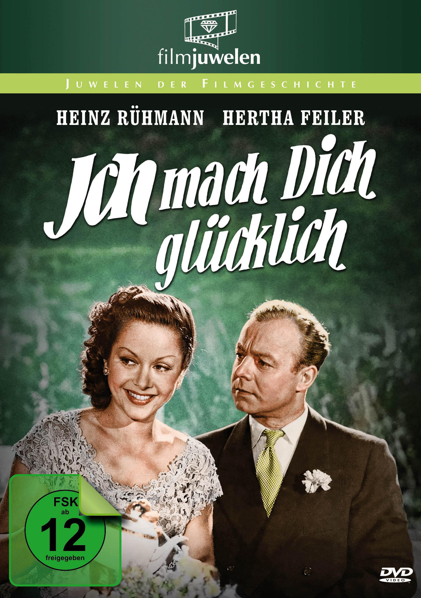 Filmcover mit einer lächelnden Frau und einem Mann im Anzug. Der Titel lautet 'Ich mach Dich glücklich'.