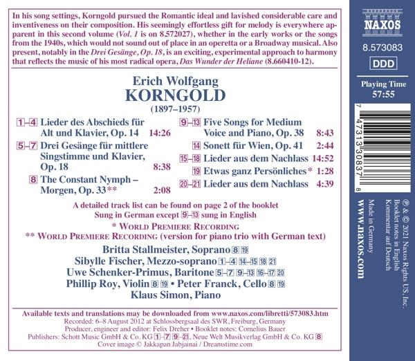 Rückseite eines CD-Etuis mit Text über Erich Wolfgang Korngold und der Titelliste.