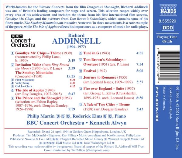 CD-Cover mit Titelliste von Richard Addinsell. Enthält das BBC Concert Orchestra und eine Titelliste.