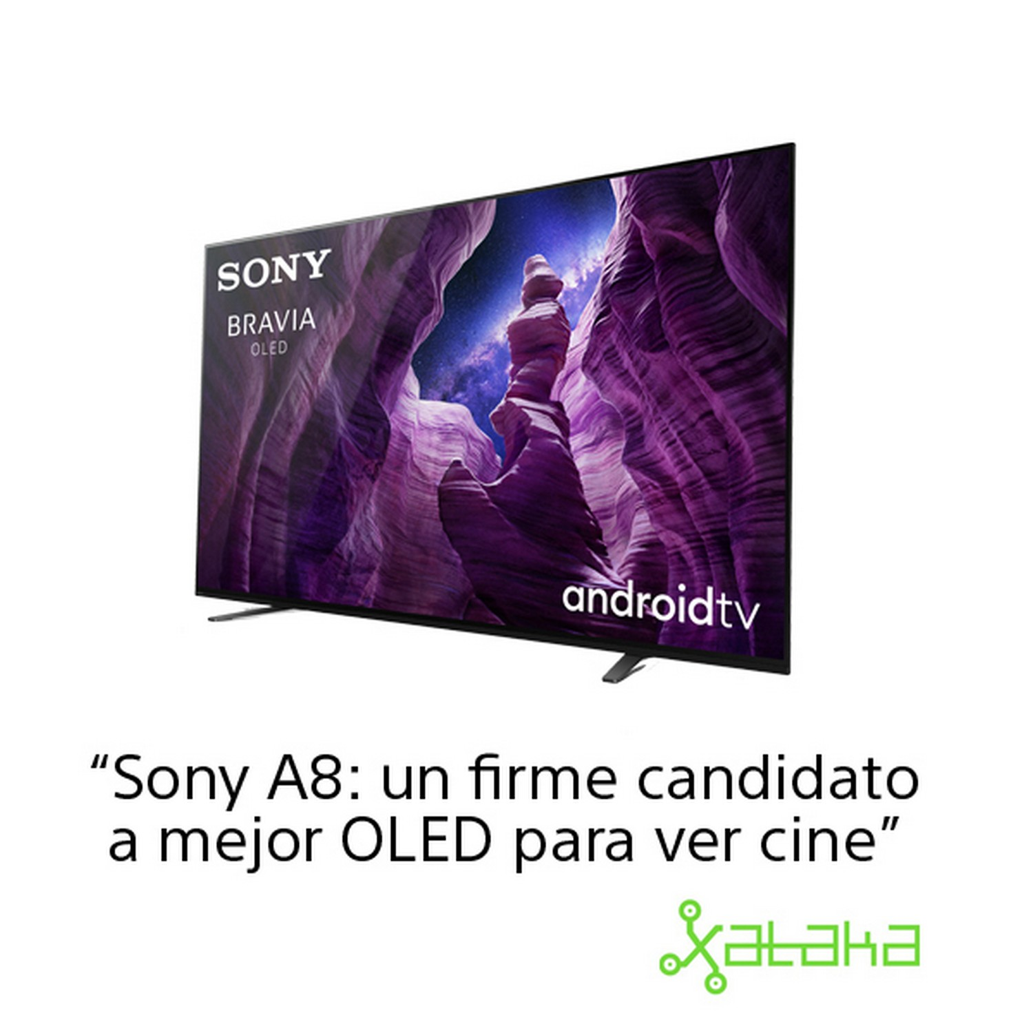 Un televisor Sony Bravia OLED con superposición de texto: 'Sony A8: Un firme candidato'.