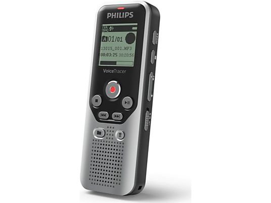 Grabadora de voz - Philips VoiceTracer DVT1250, 32 GB, MicroSD, Jack 3,5 mm, USB 2.0, PC, Plata