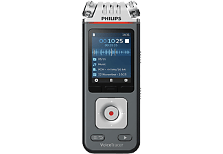 Grabadora de voz - Philips DVT6110, 3 Micrófonos, 8 GB, MicroSD, 32 GB, LCD, 1000 mAh, Wi-Fi, Negro / Gris