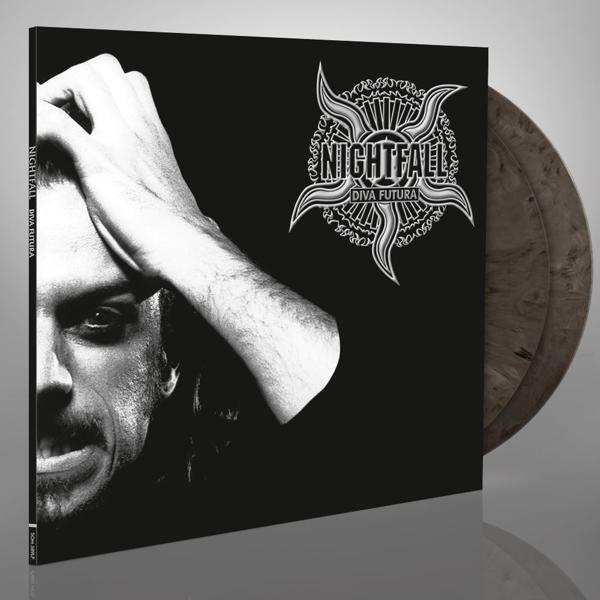 Album borító: 'Nightfall Diva Futura' fekete háttéren, egy férfi arccal.