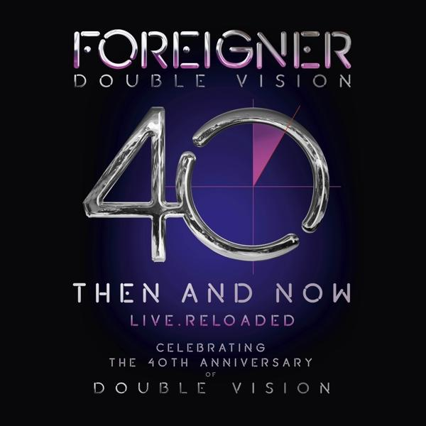 A Foreigner 'Double Vision' albumának borítója. Ezüst '40' és szöveg lila háttéren.