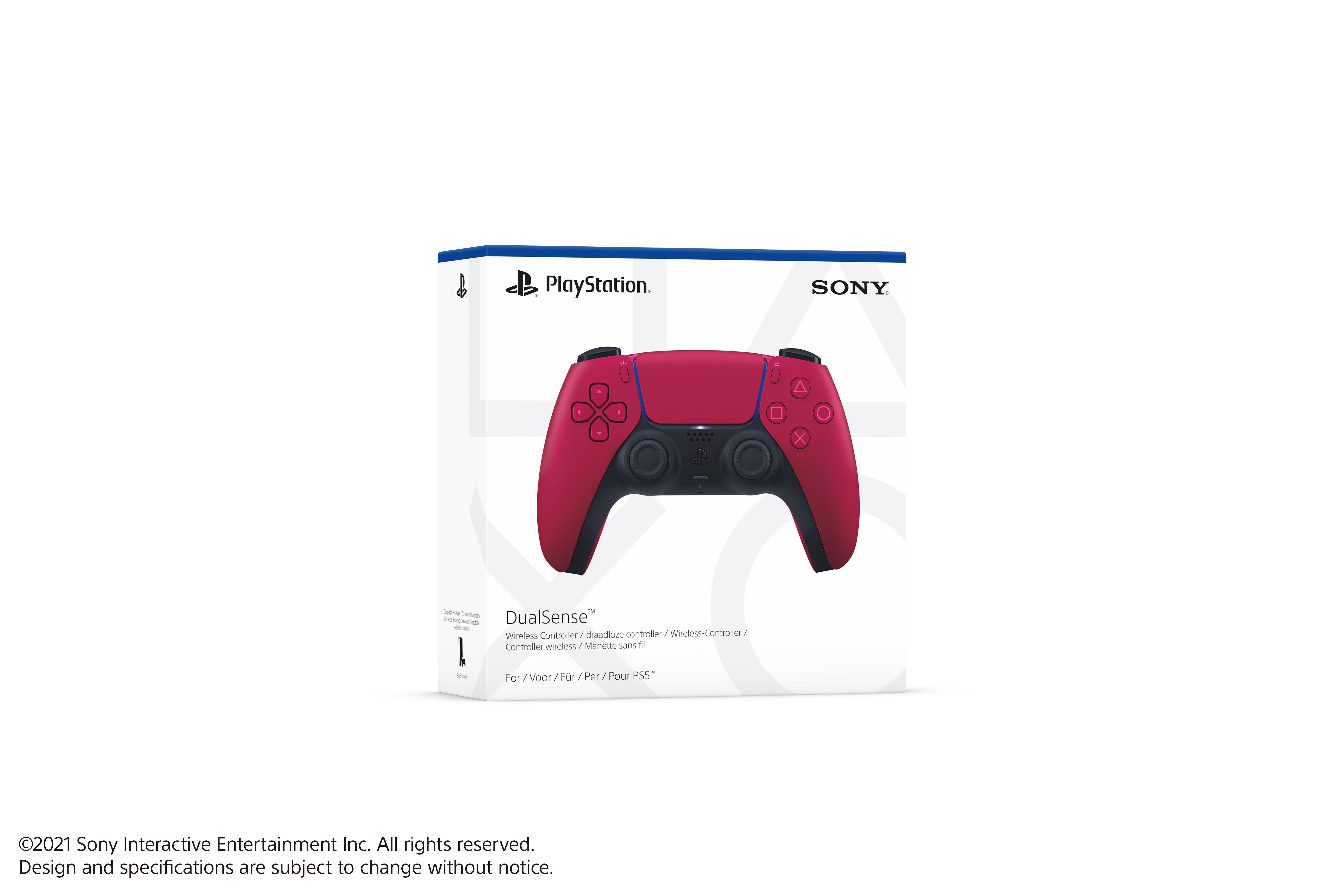 PlayStation 5 DualSense Controller Box. Rotes Controller-Bild auf der Vorderseite.