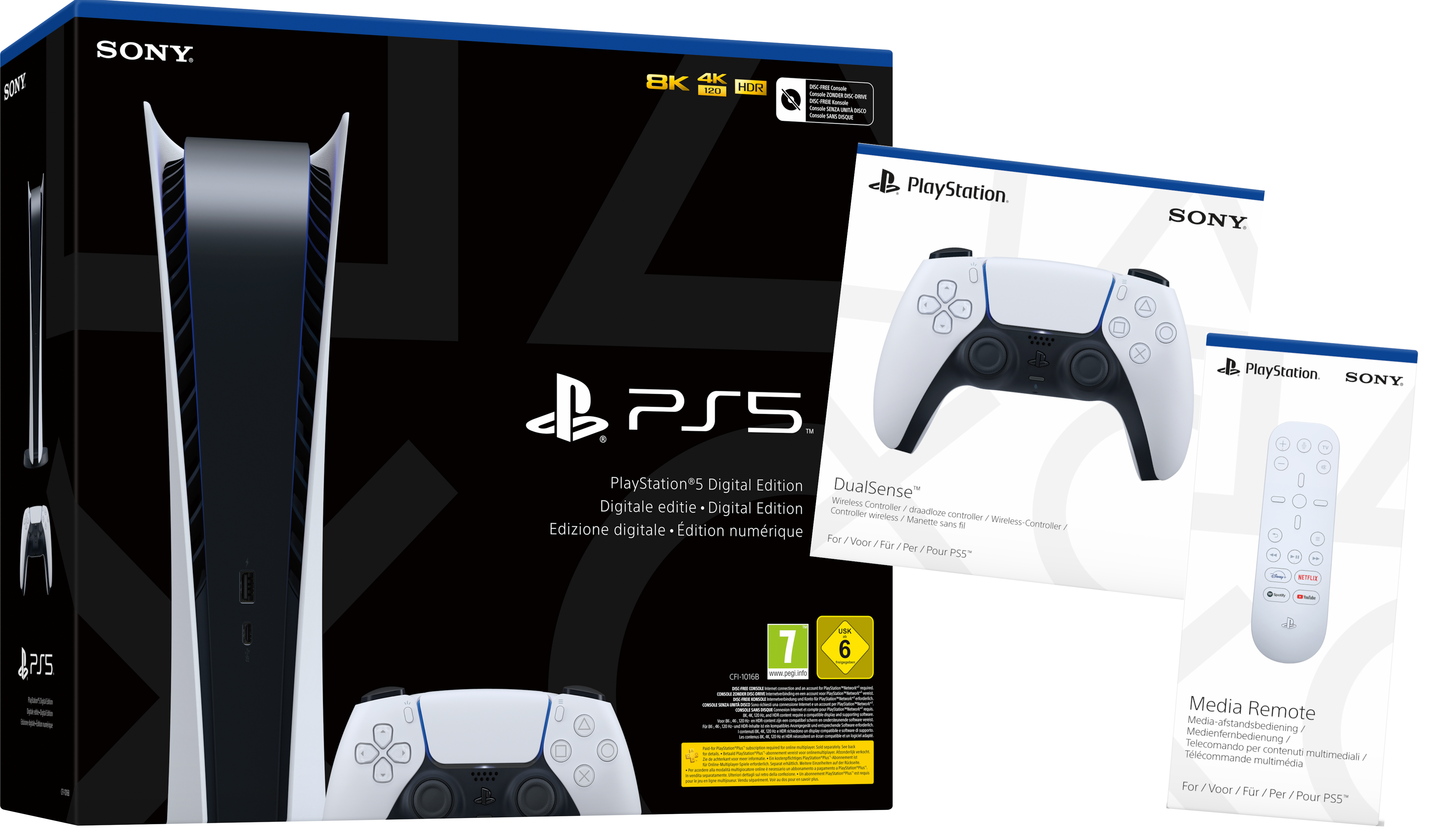SONY PlayStation®5-Digital + 2 DualSense™ Wireless-Controller + Medienfernbedienung