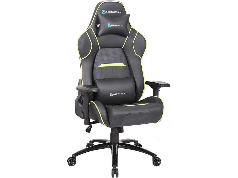Silla gaming - Newskill Valkyr NS-CH-VALKYR-GREEN, Altura y reposabrazos regulable, Hasta 150kg, Verde y negro