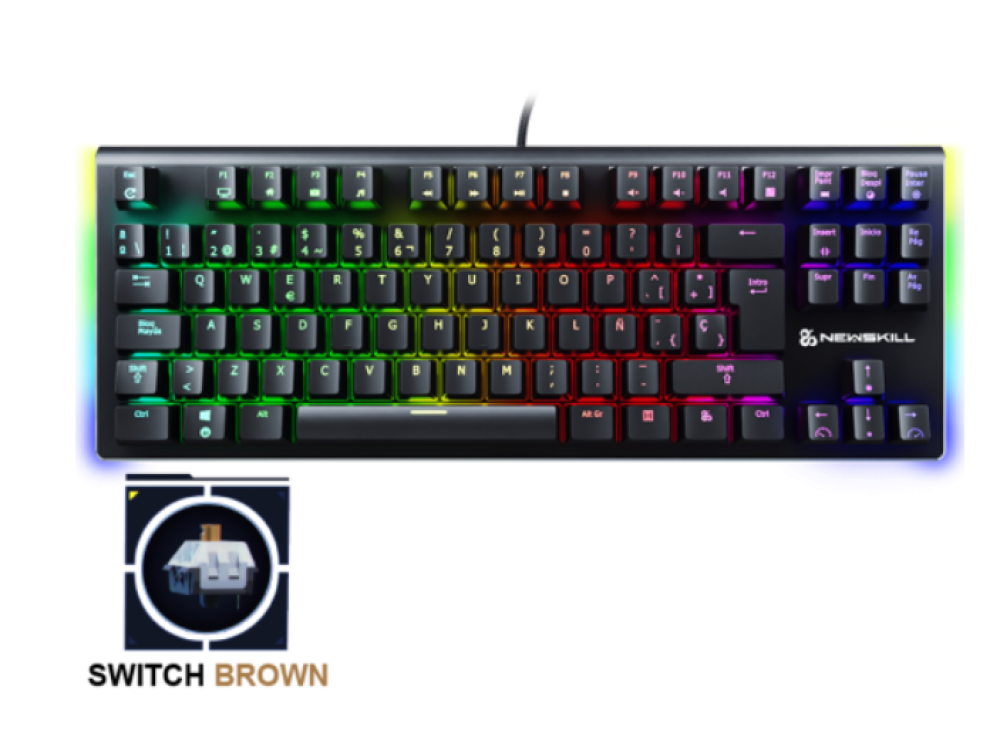 Teclado gaming - Newskill SERIKE TKL BROWN, USB, TenKeyLess, RGB, 8 Cambios de ciclo de color, Negro