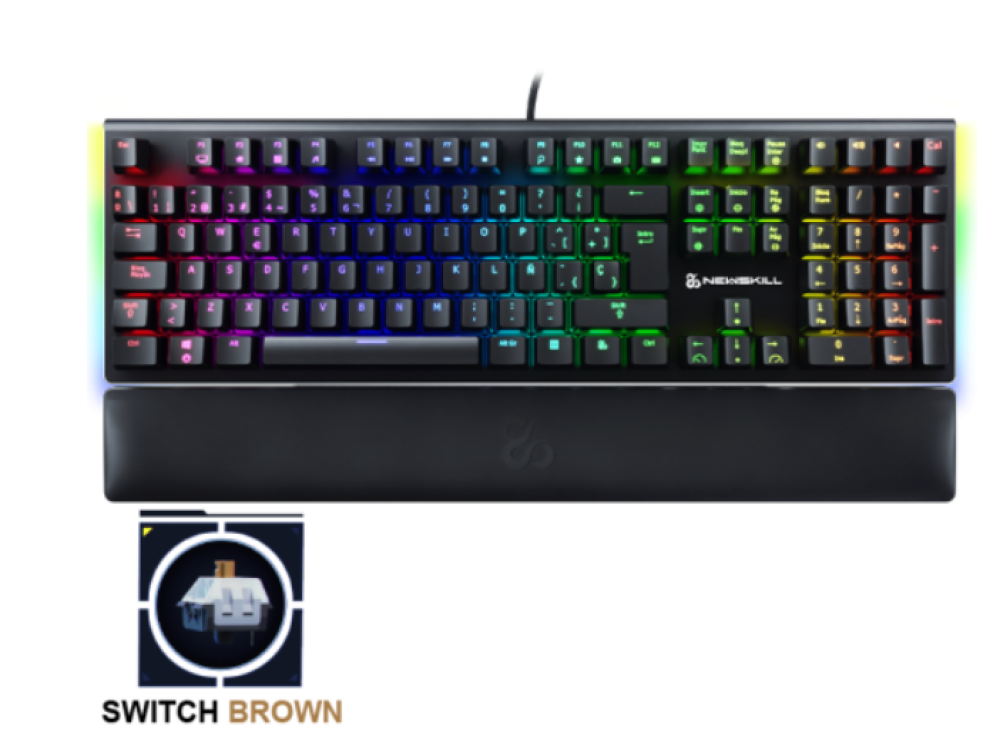 Teclado gaming - Newskill SERIKE BROWN, USB, Retroiluminación RGB, Anti-ghosting, Marrón