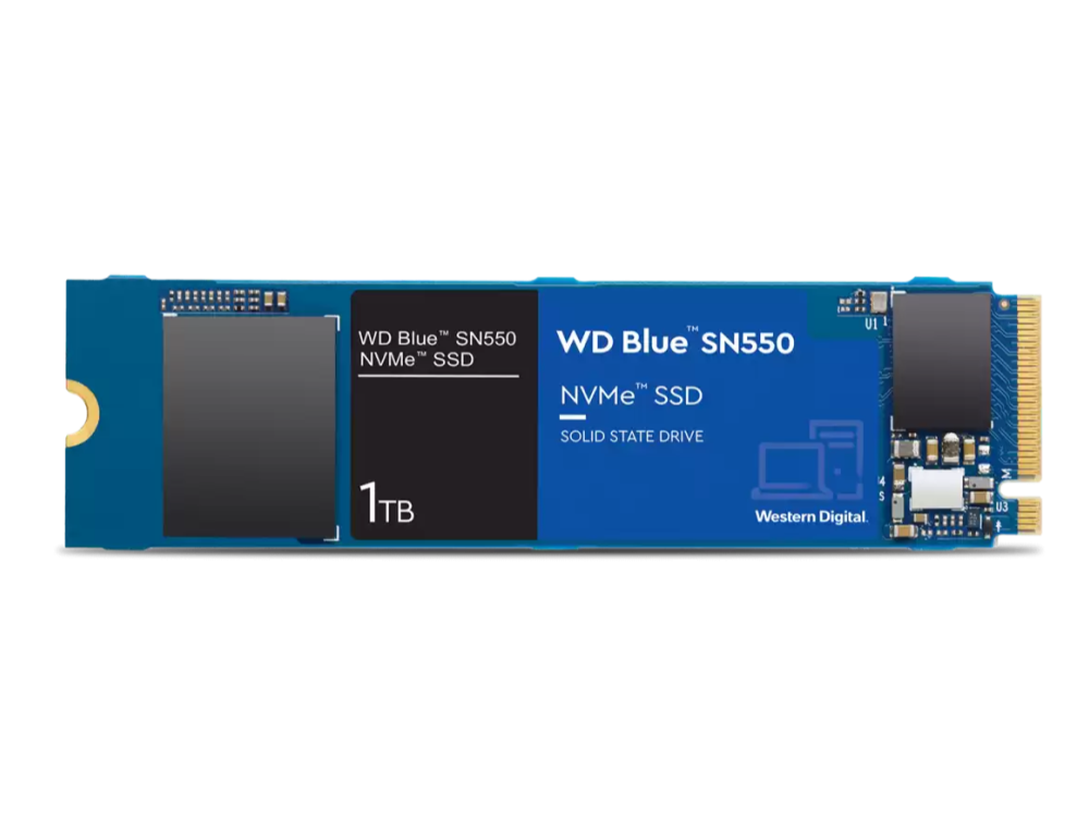 Disco duro SSD interno 1 TB - Western Digital Blue SN550 NVMe, 3D NAND, Lectura 2400 MB/s, Azul