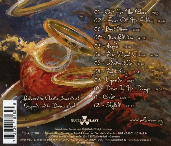Metal zenei album borítója, számlistákkal és művészettel.