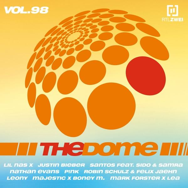 The Dome Vol.98 CD-Cover mit orangefarbenem Globus-Design und Künstlernamen. RTL Zwei-Logo rechts oben.