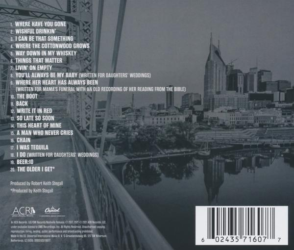 CD-Cover mit Titelliste, Skyline von Nashville und Brücke in Grautönen.