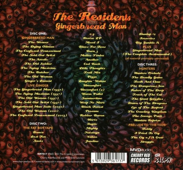 Rückseite einer CD-Hülle mit einer Titelliste. Der Bandname steht oben.