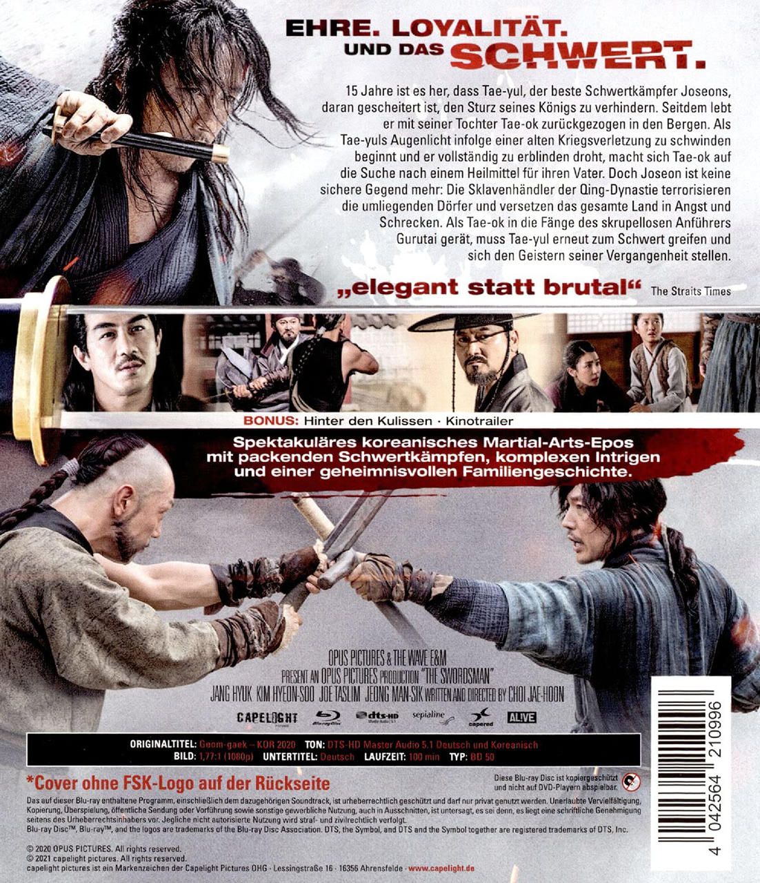 DVD-Cover eines Films mit Schauspielern in traditioneller Kleidung. Text auf Deutsch. Schwertkampfszene und andere Charaktere.