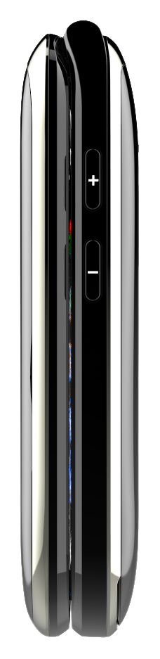 Die Seite eines glänzenden, silbernen Smartphones mit Lautstärketasten.