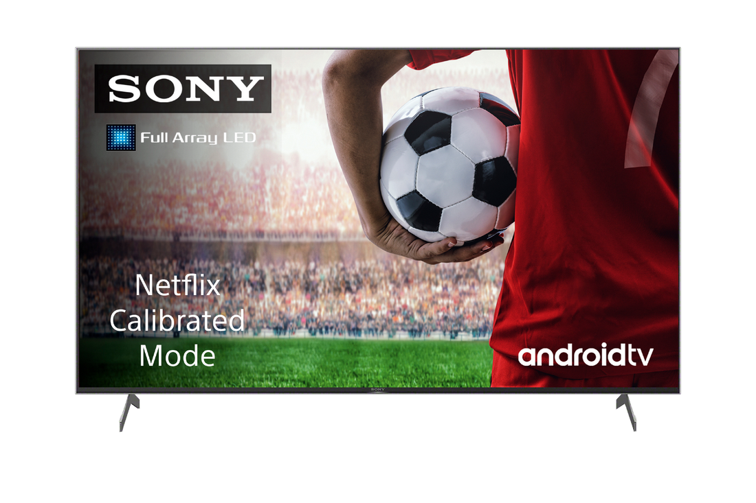 TV Sony mostrando un partido de fútbol, con logotipos de Netflix y Android TV.