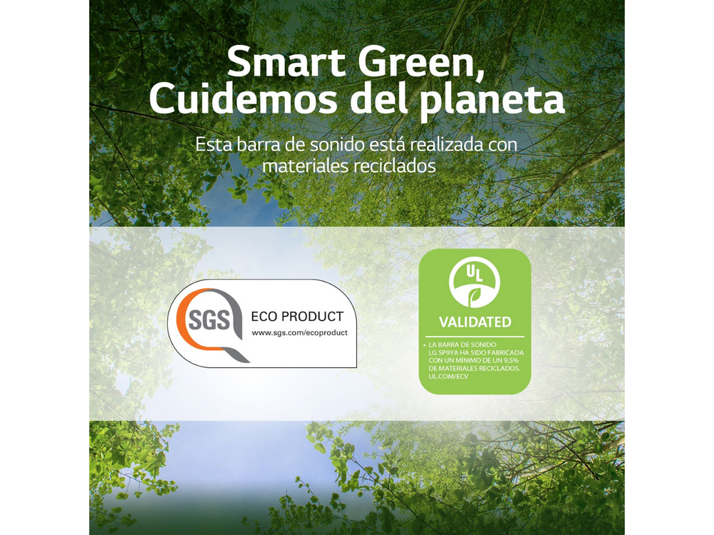 Imagen promoviendo productos ecológicos. Incluye logotipos y un diseño de hoja verde.