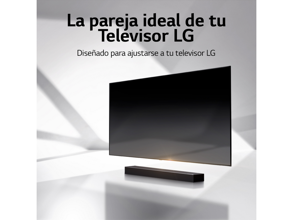 TV LG negro con barra de sonido negra. Texto: 'La pareja ideal para tu televisor LG'.