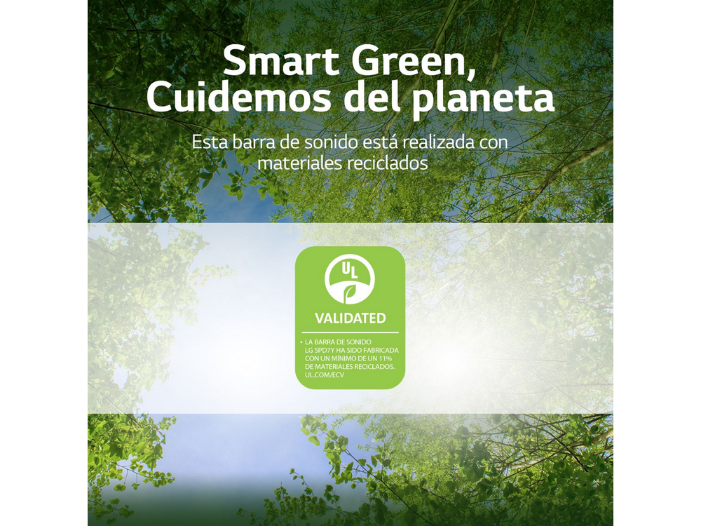 Imagen con hojas verdes y un logo que dice 'Smart Green, Cuideoms del planeta' y 'Validated'.