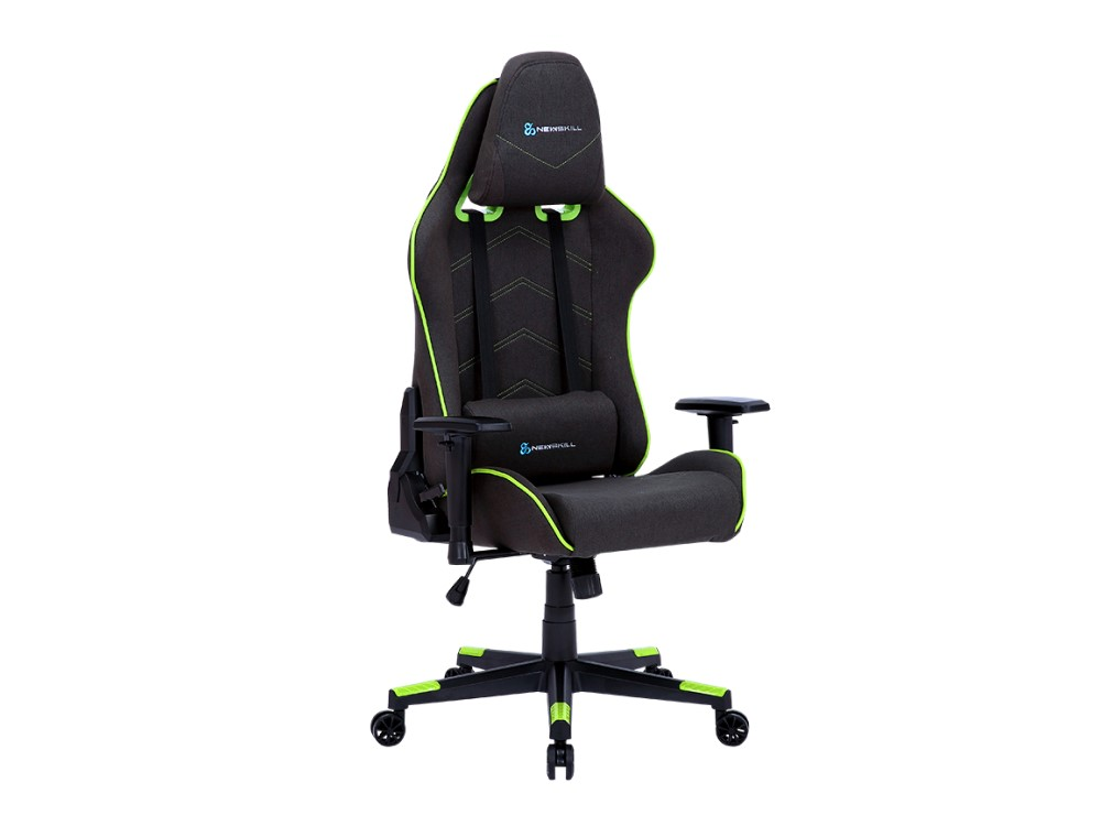 Silla gaming - Newskill Kitsune Zephyr, Reposabrazos 2D, 150 kg, Tela, Ruedas de nylon, Negro Espacial y Verde