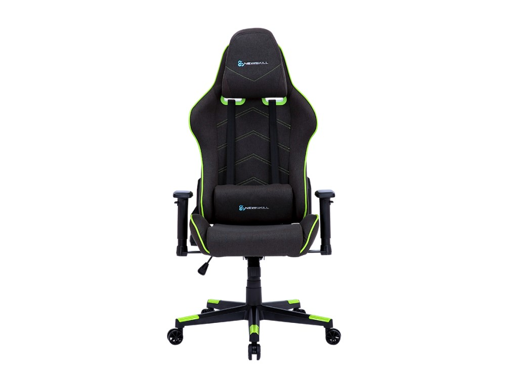 Silla gaming - Newskill Kitsune Zephyr, Reposabrazos 2D, 150 kg, Tela, Ruedas de nylon, Negro Espacial y Verde