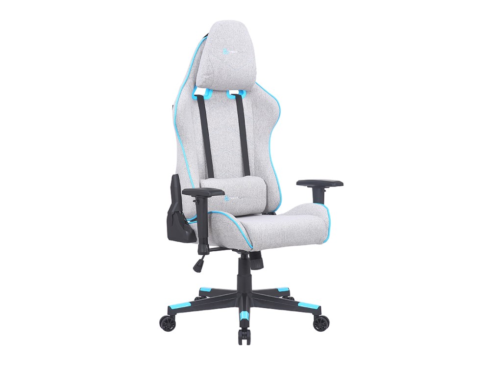 Silla gaming - Newskill Kitsune Zephyr, Reposabrazos 2D, 150 kg, Tela, Ruedas de nylon, Gris Daytona y Azul