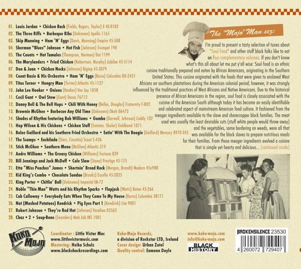 Die Rückseite eines Mojo Man Albumcovers mit Text, Fotos und einer Titelliste.