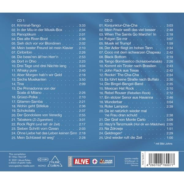 Eine Seite einer Compilation-CD mit Songtiteln und einem Bandlogo.