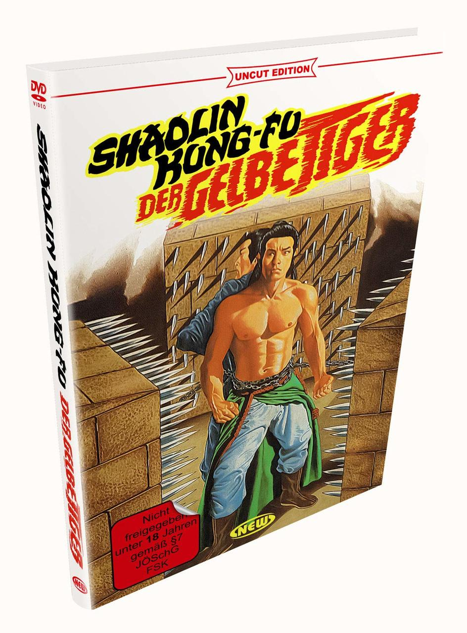 DVD-Hülle des Films 'Shaolin Kung-Fu' mit einem Mann ohne Hemd vor Stacheln.