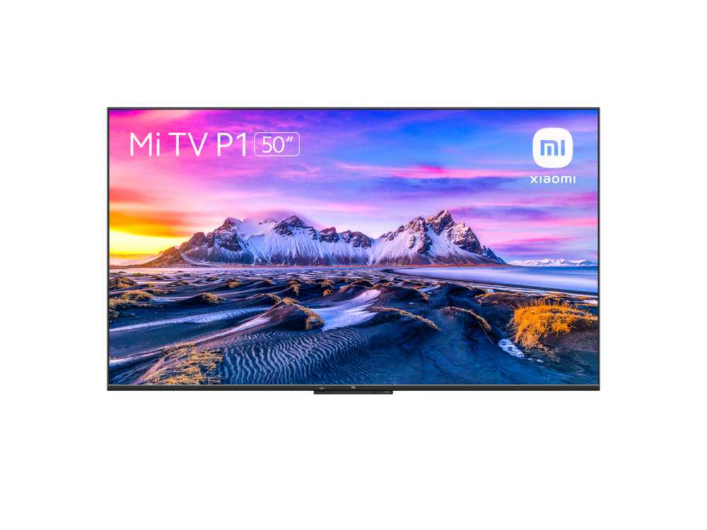 Un Xiaomi Mi TV P1 de 50", que muestra un paisaje colorido con una puesta de sol.