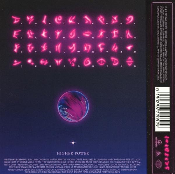 Pochette d'album rose et violet avec des symboles et du texte extraterrestres.