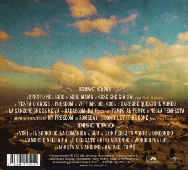 Albumcover mit Titellisten auf Italienisch. Himmel und Land sind im Hintergrund.