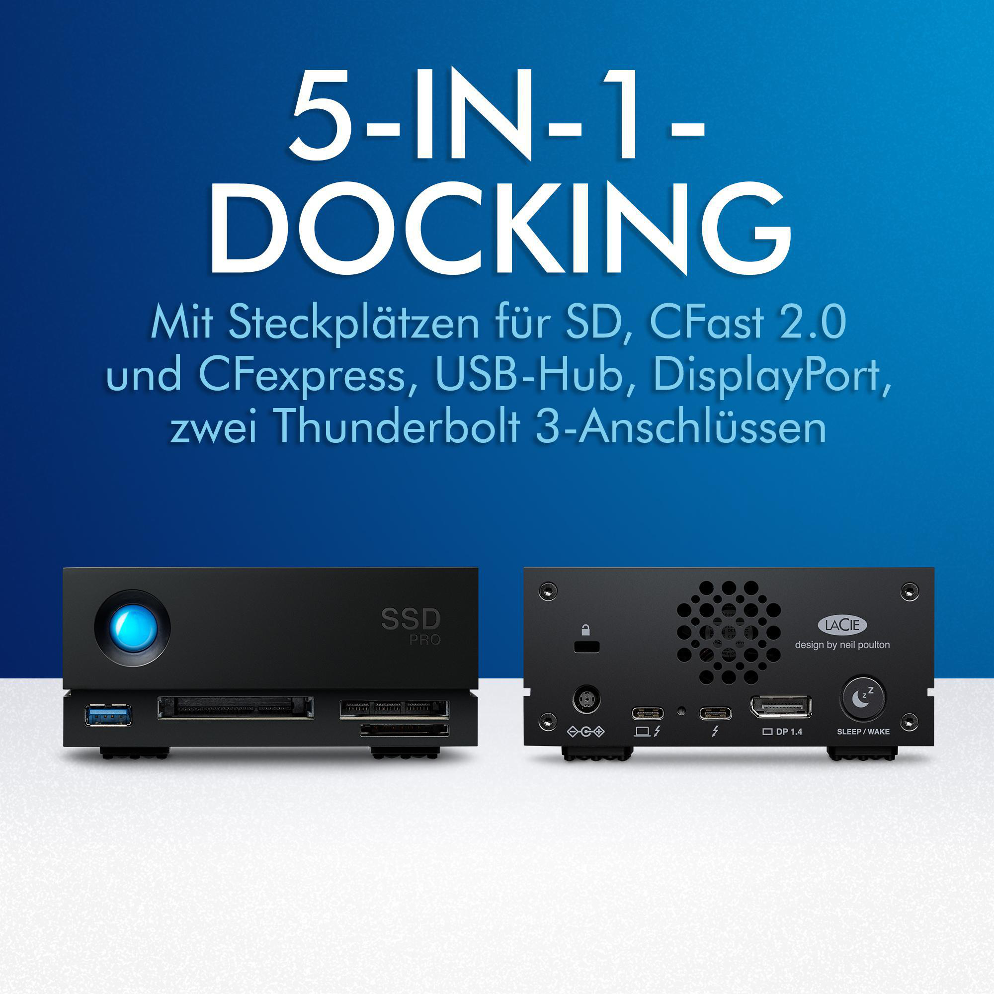 LACIE 1big Dock Festplatte, 2 TB SSD, extern, Schwarz