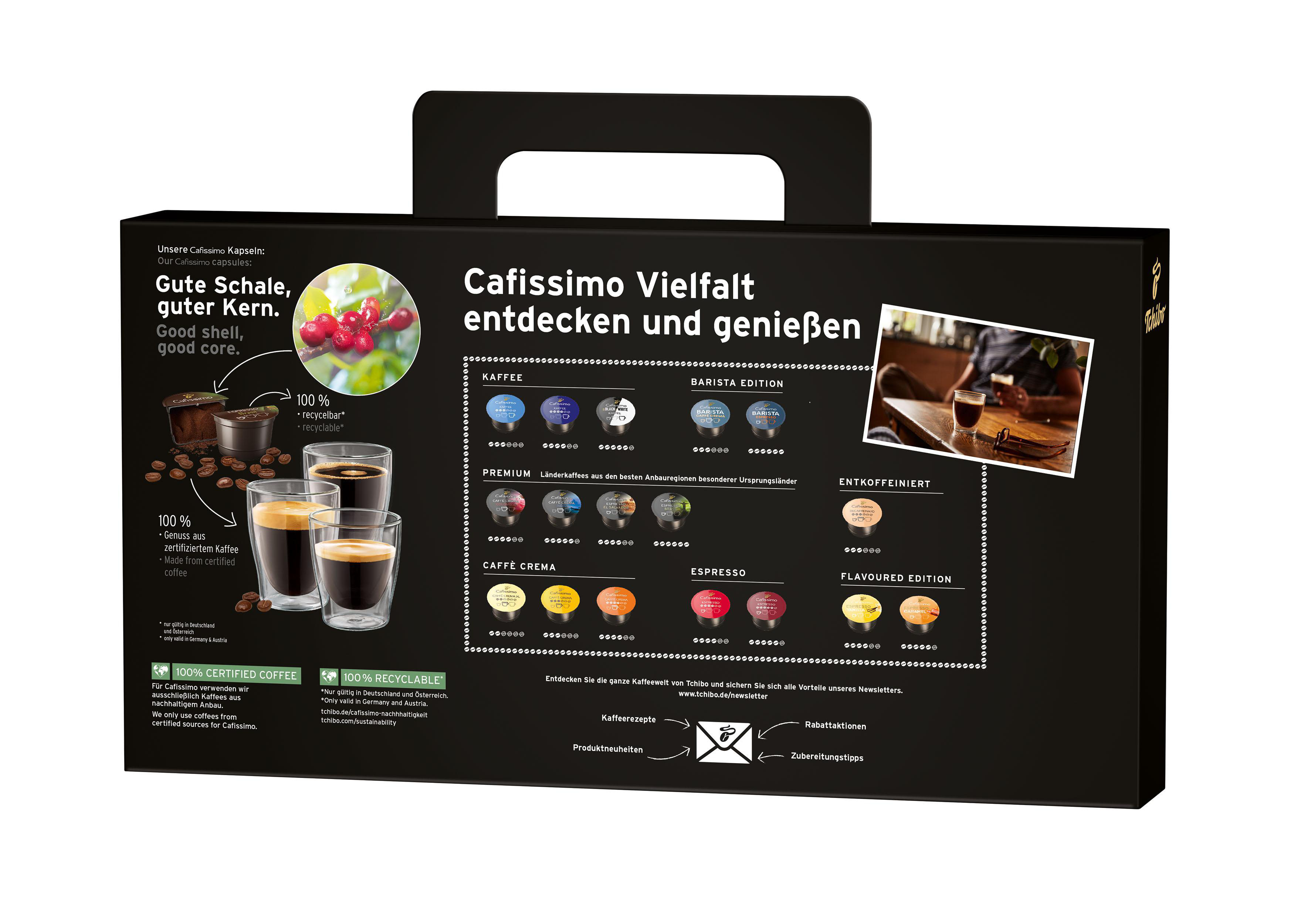 Pure 60 Kapselmaschine Schwarz Filterkaffee, (Espresso, CAFISSIMO TCHIBO Caffè Crema) + Kapseln