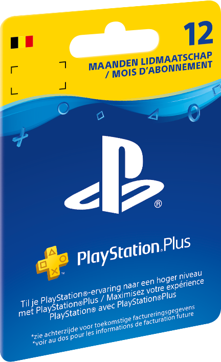 PlayStation Plus 12-month membership card with Belgian flag.