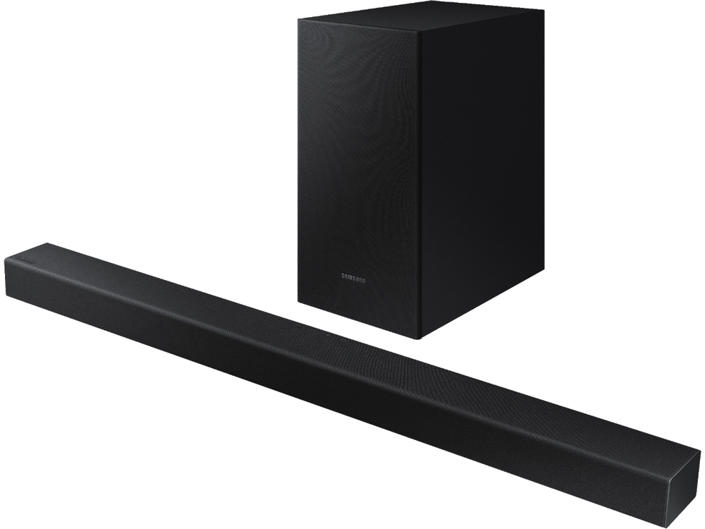 Barra de Sonido - Samsung 2020 HW-T450 Dolby Digital 2.1, Subwoofer inalámbrico, Bluetooth, Negro