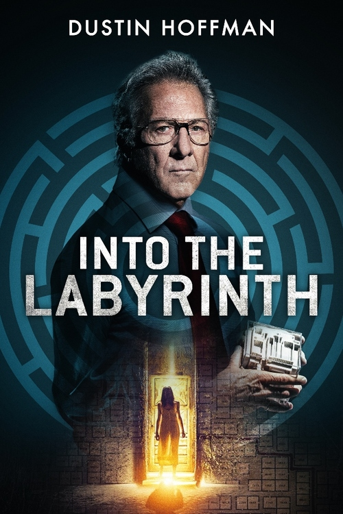 Dustin Hoffman sur une affiche de film. Un homme en costume devant un labyrinthe.