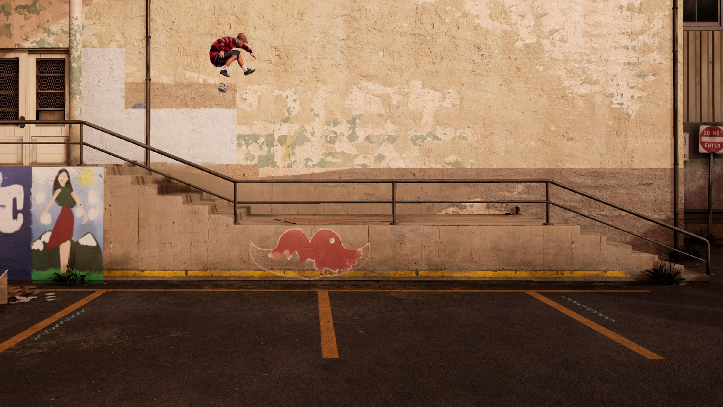 Une personne effectuant un saut sur un mur avec des graffitis.