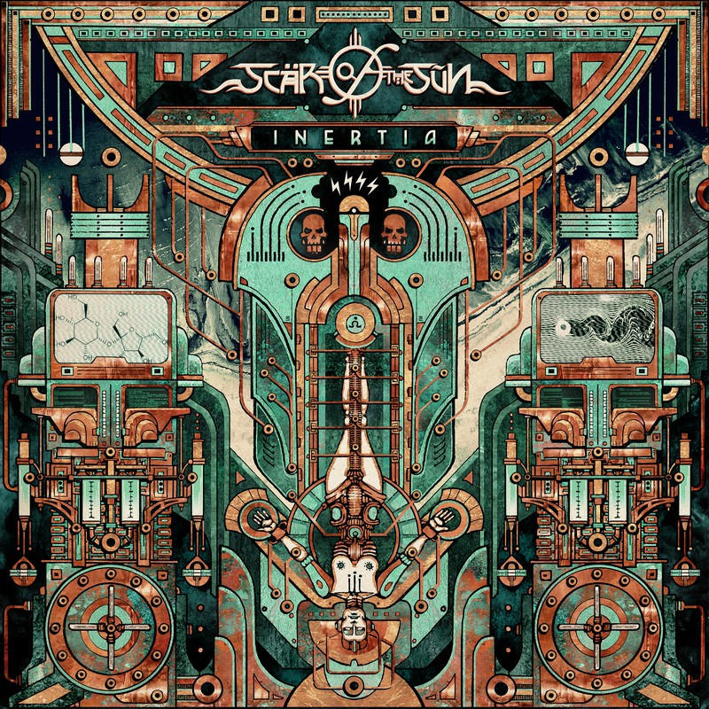 Album borítója türkiz és réz színekben. Mechanikus dizájnok, koponyák és a 'Scars of the Sun' együttes neve, az 'Inertia' szóval.