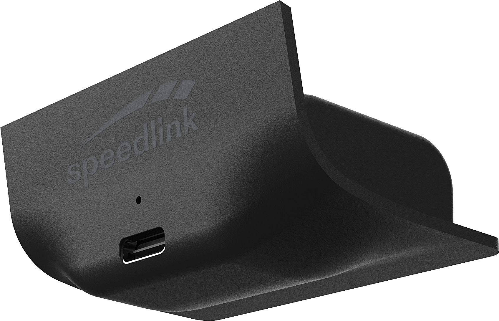 Ein schwarzes Speedlink-Gerät mit USB-Anschluss und Speedlink-Logo.