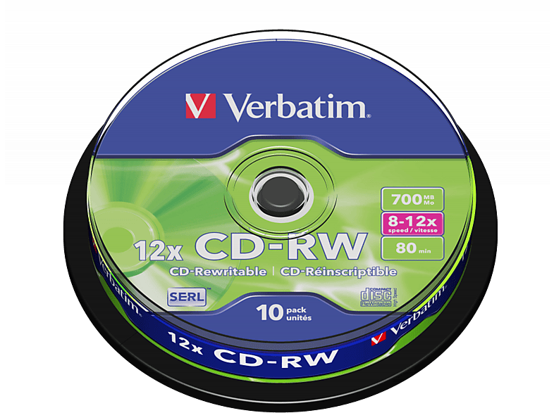 VERBATIM CD-RW újraírható lemez, 700 MB, 10 db hengeren (43480)