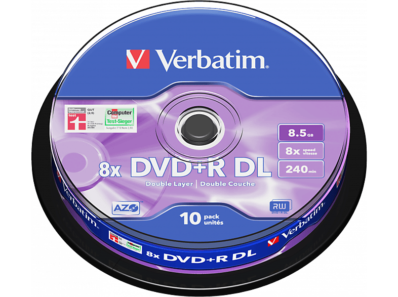 VERBATIM DVD+R Double Layer kétrétegű lemez, 8,5 GB, 10 db hengeren (43666)